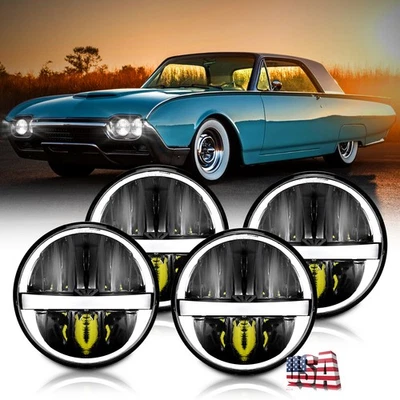 4 件 120W 5.75 英寸 LED 车头灯高/低光环 DRL 光束适用于福特 Thunderbird Torino — 第 1/4 张图片