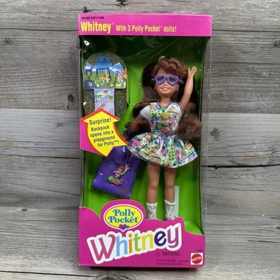 惠特尼带 3 个 Polly 口袋娃娃 #12983 未拆封老式 1994 年芭比娃娃的朋友 — 第 1/4 张图片