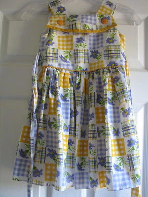 Niñas Vestido 5T Jersey Jersey Flores Cuadros Vestido de Sol Informal Sin Mangas Gingham Foto 1 de 3