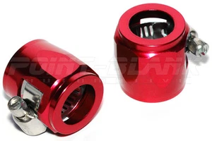 Aluminium Hex Clamp Finisher / Hose End for Braided Hose - Red AN-6 / 2pcs - Picture 1 of 1