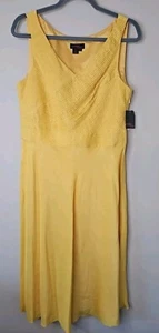 Vestido Cynthia Howie Mujer 12 Amarillo Lino Seda Calce Forrado de Llamaradas Lujo Diseñador - Imagen 1 de 18