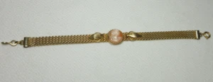 VINTAGE 1/20 12K GOLD FILLED MESH CARVED CAMEO BRACELET WITH LEAVES - Picture 1 of 11