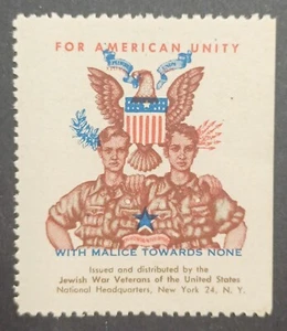 1960 JEWISH WAR VETERANS NEW YORK - FOR AMERICAN UNITY arthur szyk design - Picture 1 of 2