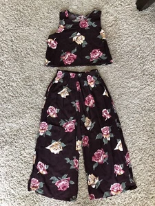 Vtg 90’s Two Piece Roooy Kazoody Burgundy Pink Floral Girls Size 6 Wide Leg Pant - Picture 1 of 5