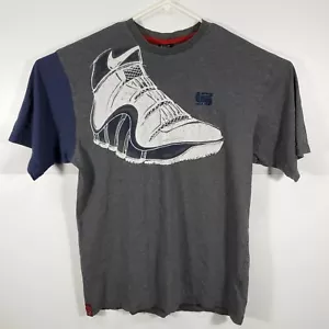 NIKE LEBRON JAMES EXCLUSIVE LOGO SHOE MEN'S GRAY T-SHIRT BLUE SLEEVE SIZE LARGE - Picture 1 of 9
