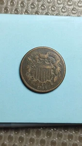1865 Two Cent Piece Plain 5 2C Original VF V769 - Picture 1 of 2