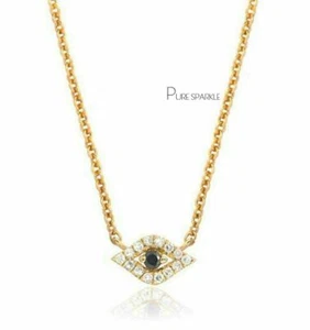 14K Gold 0.12 Ct. White- Black Diamond Evil Eye Charm Pendant Necklace - Picture 1 of 1