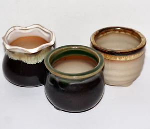 Three Glazed Ceramic Mini 2" Planters Set - Picture 1 of 13