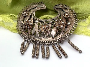 Vintage Brooch Sterling Silver 925 Filigree Tassel Floral Design 11.63g - Picture 1 of 12