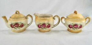 Tetera crema azúcar cerámica checa rosas magenta melocotón Checoslovaquia O2 COMO ESTÁ - Imagen 1 de 12