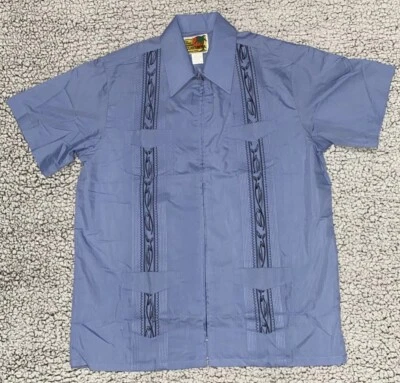 Camisa Original Haband Guayabera M Azul Negro Bordada 4 Bolsillos Foto 1 de 4
