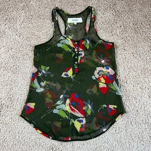 ABERCROMBIE KIDS Girls Green Floral Sheer Racerback Tank Top L Button Scoop Neck - Picture 1 of 17