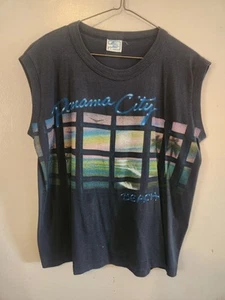 Vintage Large Panama City Beach Airbrushed Palm Trees Tank Shirt USA Made - Picture 1 of 6