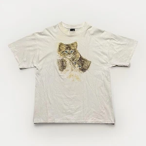 Vintage Nature T-Shirt Sz L Gold Glitter Animals 80’s Diamond Dust Cat Tee Shirt - Picture 1 of 7