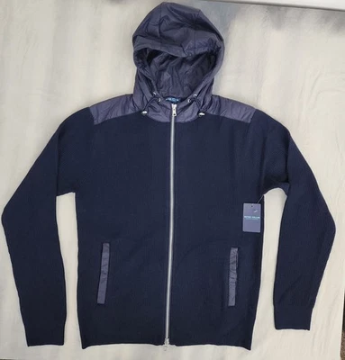 Peter Millar Tailored Fit Holdridge Hybrid Full-Zip Hooded Navy Sweater Men's M - Image 1 of 4