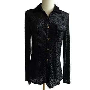 BySWAN Paris Sheer Black Velvet Burnout Leopard Top L Goth Whimsigoth Y2K - Bild 1 von 14