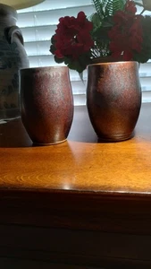 pair jugtown brown glaze tumblers 4-3/8" tall - Picture 1 of 3