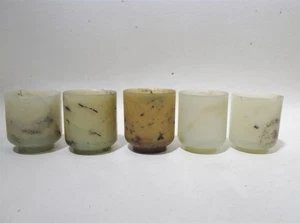 Old Set 5 Chinese Turned Hard Stone Tea Bowls Cups Votive Candle Holders Soap - Imagen 1 de 10
