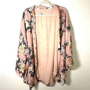 North Style Kimono Jacket Open Front Pink Floral Lined Womens Plus Size 1X / 2X - Picture 1 of 7