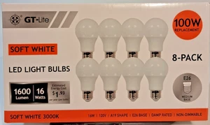 8-Pack 100 Watt Replacement GT-LITE Electric 3000K SOFT WHITE LED 16W E26 Base - Picture 1 of 6