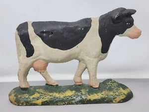 Vintage Cast Iron Black & White Cow Doorstop Figurine Farmhouse Decor - Picture 1 of 9