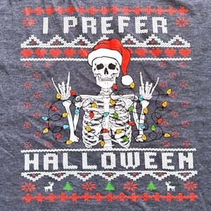 I Prefer Halloween T-Shirt Skelett Santa Weihnachten Tee Damen XL meliert blau - Bild 1 von 8