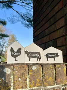 Bauernhof Tier Silhouette Haus Blöcke 3er Set Bauernhaus Deko - Bild 1 von 15