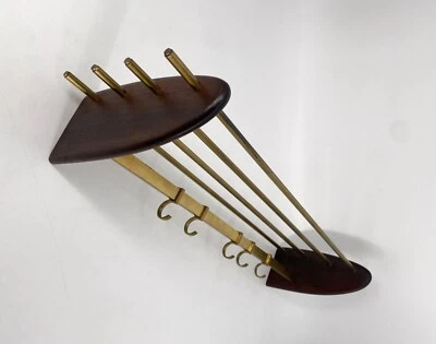 * MID CENTURY DESIGN PERCHERO TECA PORTA SOMBREROS BARRA DE GANCHO AÑOS 50 60 Foto 1 de 4