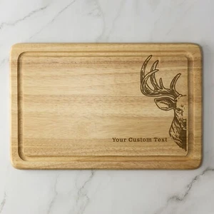 Personalised Wooden Stag Chopping Board Any Text Laser Engraved Cheese Serving - Picture 1 of 4