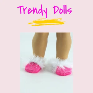 Hot Pink Fuzzy Rhinestone Slippers Fits 18 in Dolls - Picture 1 of 1