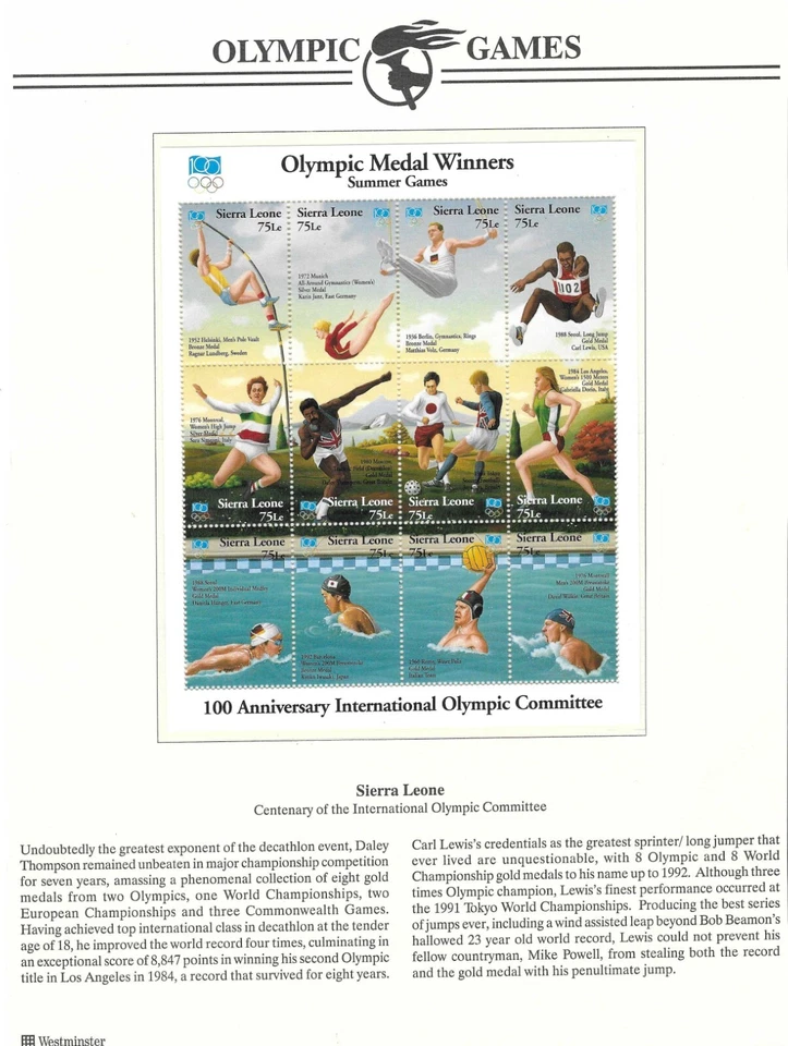 Mini hoja Sierra Leona con ganadores de medallas olímpicas Foto 1 de 1