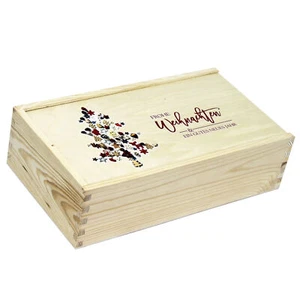 2er Weinkiste Holz Schiebedeckel mit farbigen Druck Weihnachten Holzwolle - Bild 1 von 28