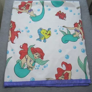 The Little Mermaid Disney Purple Satin Trim Vintage Blanket Ariel Flounder 74x88 - Picture 1 of 8