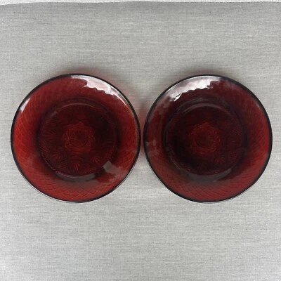 Luminarc Cristal d'Arques Durand Antique Ruby Red SET 2 Salad Dessert Plates 8” - Image 1 of 4