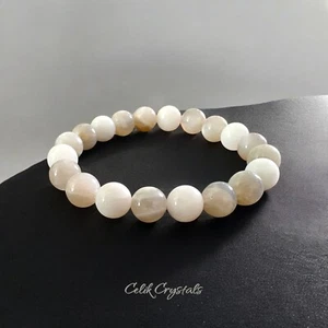 Moonstone Bracelet 10mm Natural Stones White And Gray Stretch Bead Healing... - Picture 1 of 7