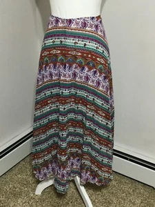 Tribal Skirt Womens Size 10 Maxi Crinkle Skirt Boho Gypsy Festival Colorful - Picture 1 of 4