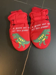 Kids Dinosaur Winter Snow Mittens Red M - Picture 1 of 4