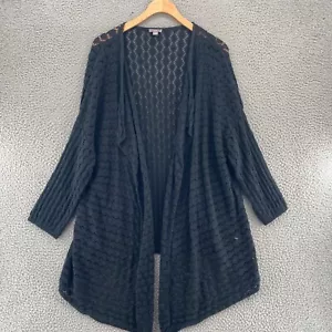 Maglione J Jill donna extra large nero misto lino maglia aperta cardigan cascata - Foto 1 di 11