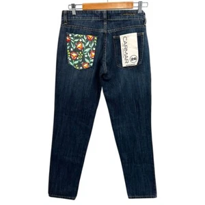 Carmar Jean Woman 26 Blue Distressed Denim Floral Pocket Boho Ripped Boyfriend - Picture 1 of 11