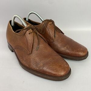 Grenson Nobles Shoes Size 7.5 41.5 Brown Handmade Buffalo Grained Leather