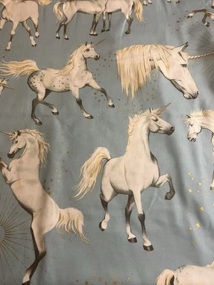 5 yds Alexander Henry Fabric Blue Stars Of The Unicorn Metallic Quilting  - Image 1 of 4