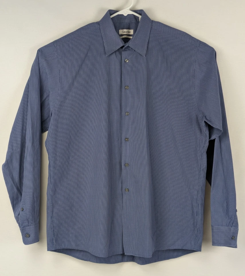 Camisa de vestir Calvin Klein para hombre 16,5 36/37 azul a cuadros calce regular manga larga Foto 1 de 4