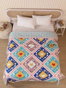 Boho Folk Art Cotton Quilt Handmade Bedspread Double Sided Bed Cover Queen King - Picture 1 of 9