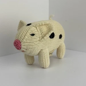 Estella Pig Knit Rattle Baby Toy Peru Organic Cotton Mini Crochet 5” Farm - Picture 1 of 7