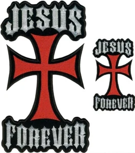 Jesus Forever Cross Christian Jacket Vest Back Patch - 2PC 11" x 6" - 5" x 3" - Picture 1 of 3