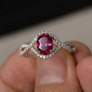 2.20Ct Lab Created Ruby Diamond Solitaire Engagement Ring 14K White Gold Finish - Picture 1 of 4