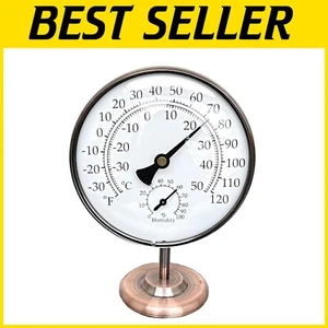 Antique Brass 4-Inch Thermometer & Hygrometer – Weather-Resistant Tabletop Decor - Picture 1 of 11