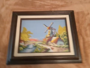 Vintage Needlepoint Windmill Scene - Picture 1 of 11