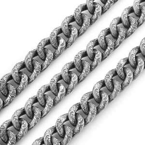 925 sterling silver Tang grass carved flowers chain bracelet large necklace N07 - Picture 1 of 28