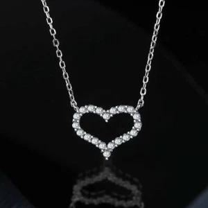 D Color Full Moissanite Heart Pendant for Women Gift 18K White Gold Plated Chain - Picture 1 of 17